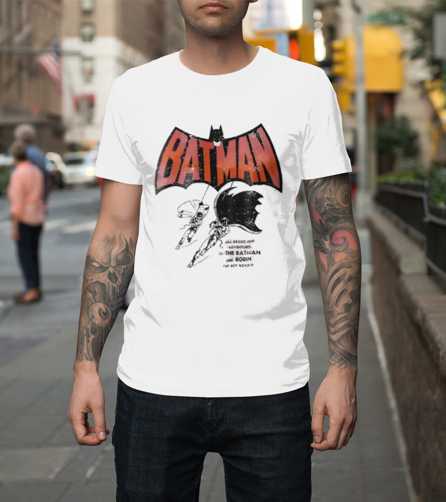 Batman All Brand New Adventures The And Robin Boy Wonder Distressed Line Swinging Capes T-Shirt