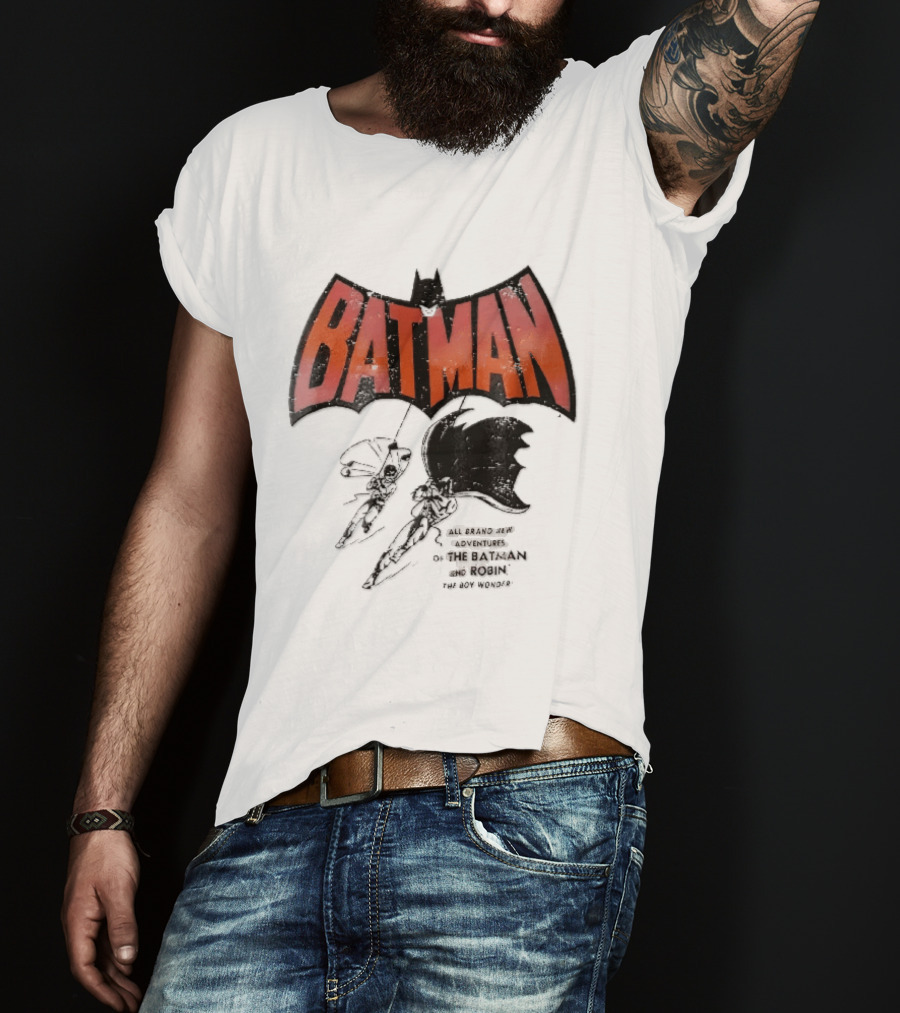Batman All Brand New Adventures The And Robin Boy Wonder Distressed Line Swinging Capes T-Shirt