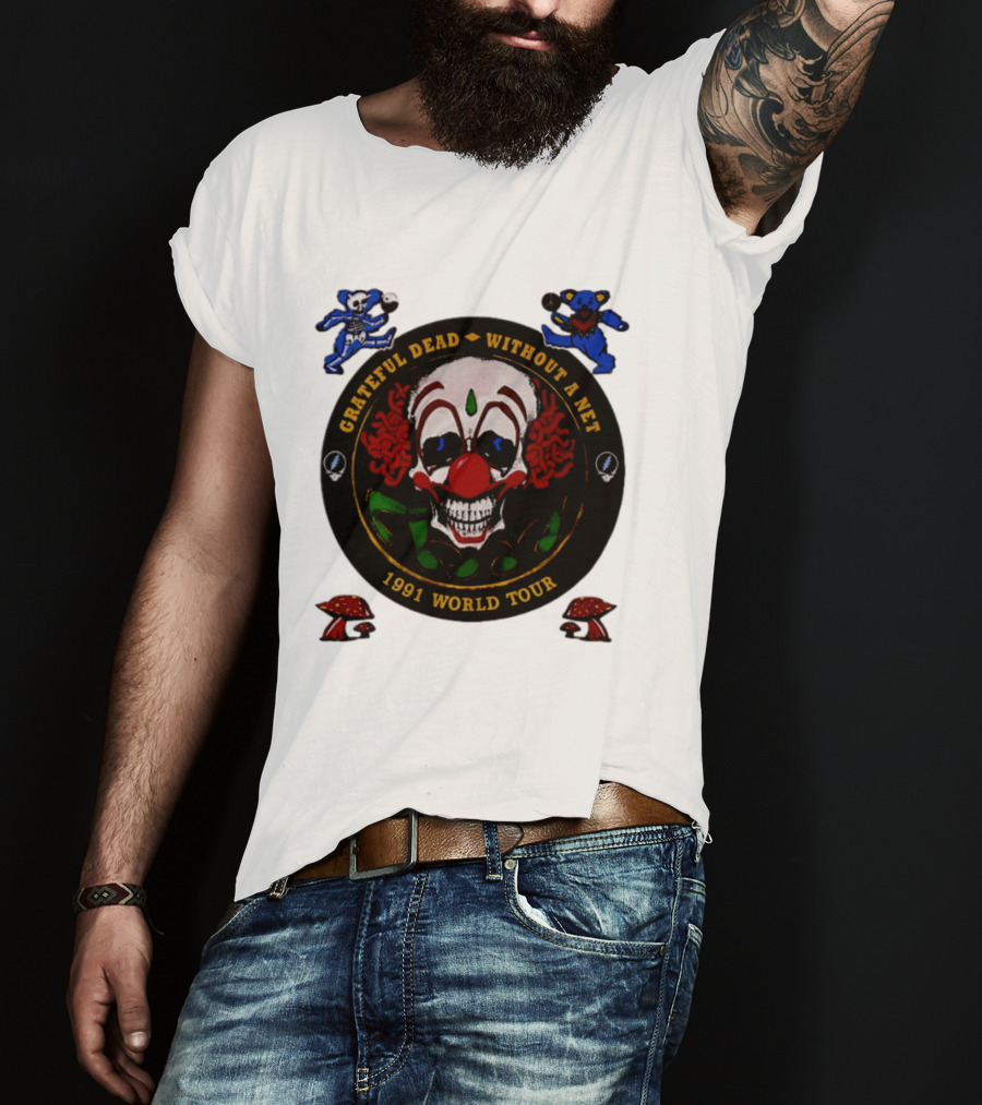 Grateful Dead Clown Skull Without A Net 1991 World Tour Dancing Bear T-Shirt