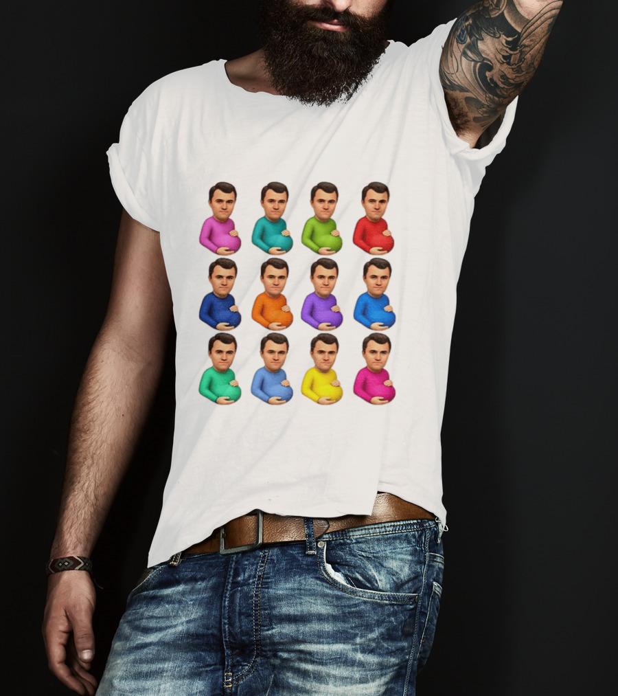 Pregnant Charlie Kirk Multicolored Avatars Emoji T-Shirt