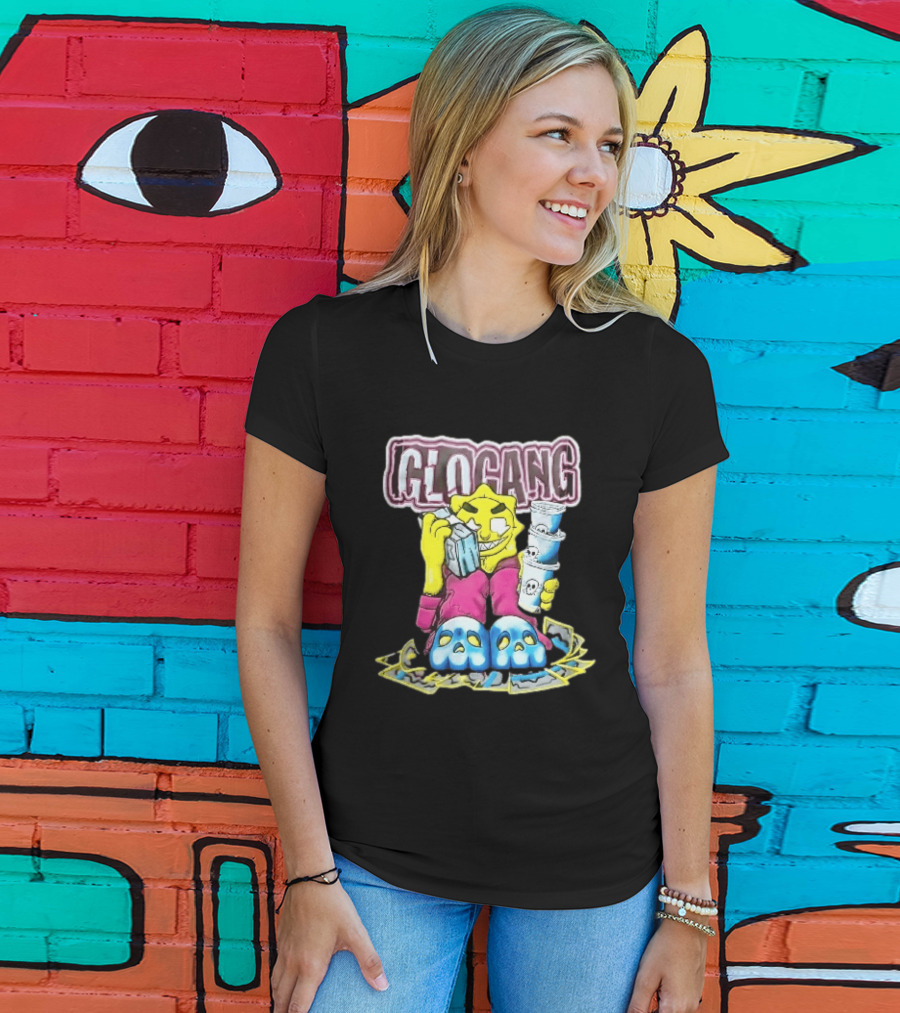 Glo Gang Cartoon Sun Money Double Cups Skull Slippers T-Shirt