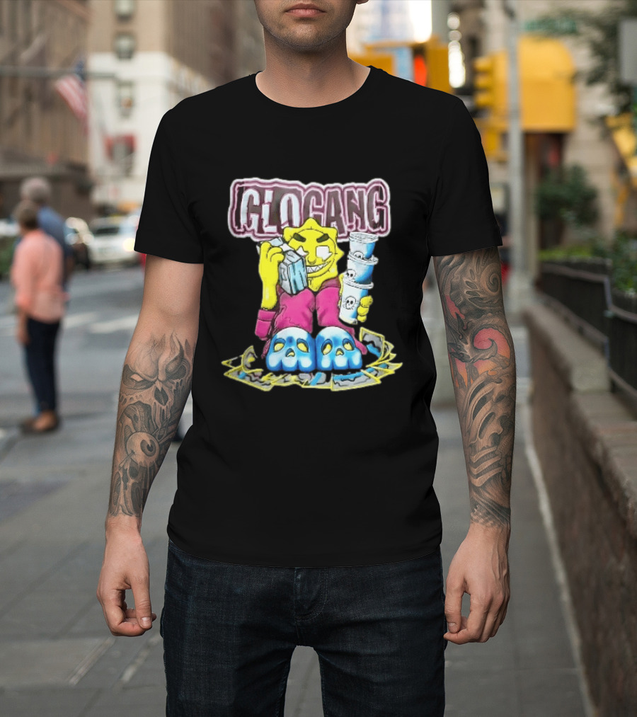Glo Gang Cartoon Sun Money Double Cups Skull Slippers T-Shirt