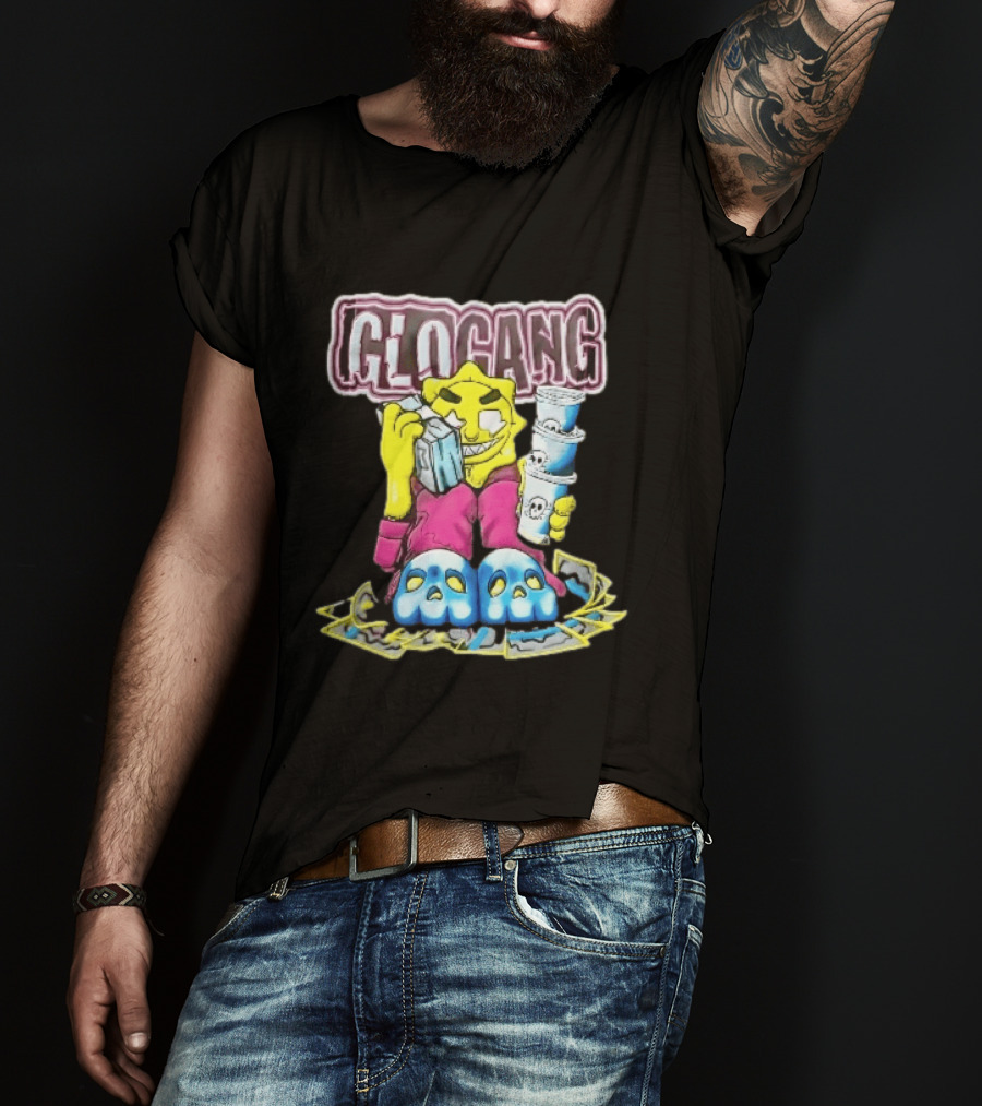 Glo Gang Cartoon Sun Money Double Cups Skull Slippers T-Shirt