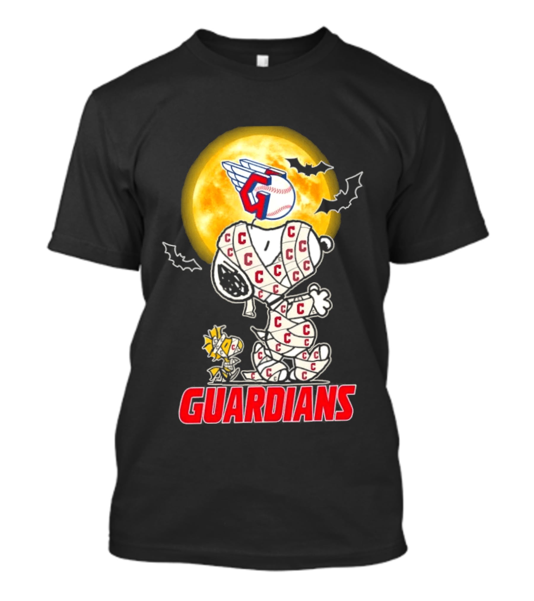 Cleveland Guardians Snoopy Woodstock Mummy Halloween Moon T-Shirt