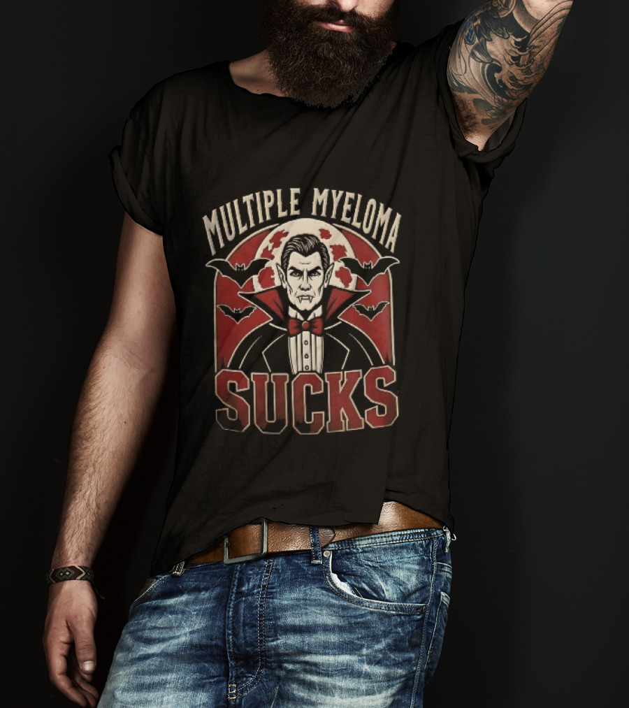 Multiple Myeloma Sucks Vampire Dracula Fangs Bats Red Moon Halloween T-Shirt