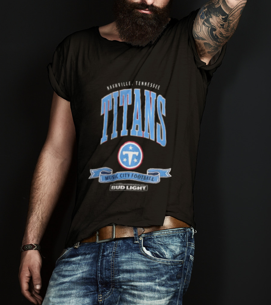 Nashville Tennessee Titans Music City Football Bud Light T-Shirt