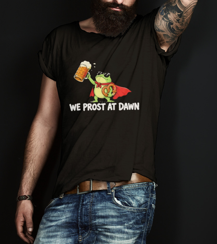 Frog With Beer And Pretzel We Prost At Dawn Superhero Cape T-Shirt