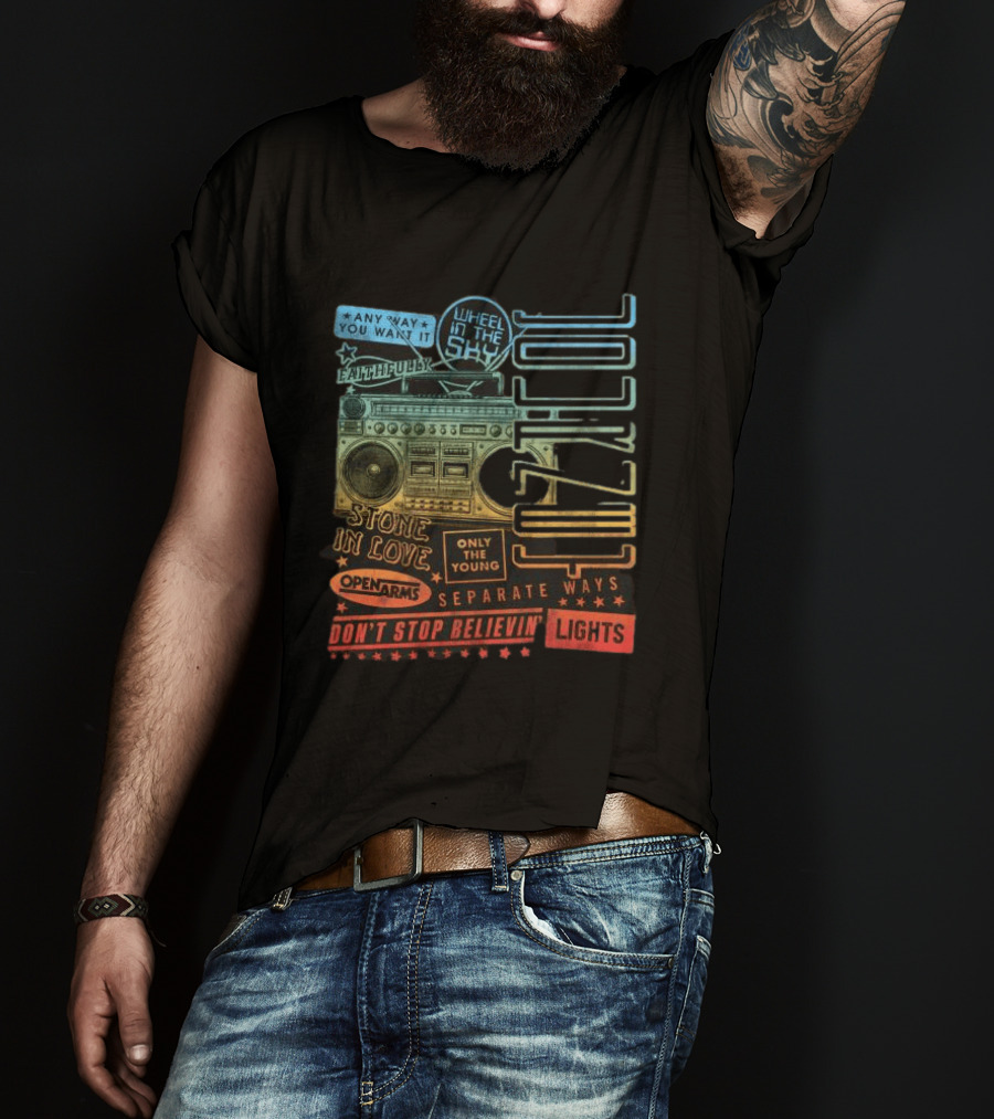 Journey Don't Stop Believin' Wheel In The Sky Stone In Love Open Arms Retro Radio T-Shirt
