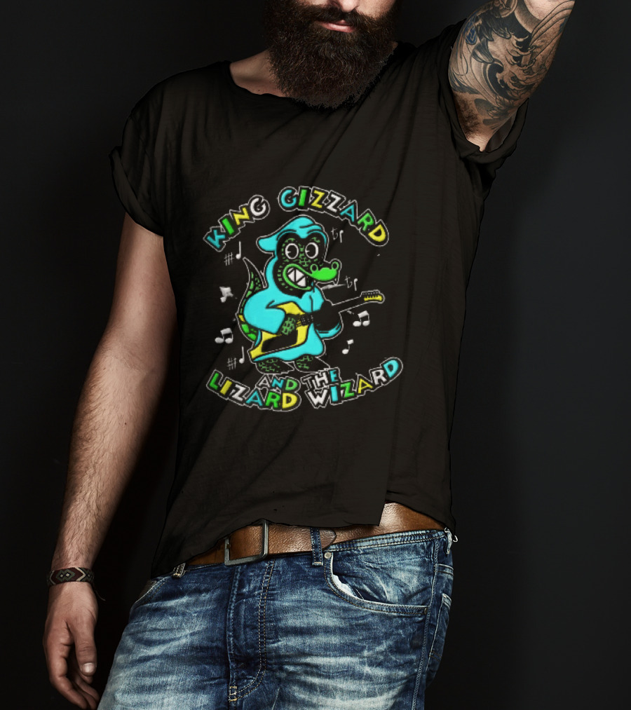 King Gizzard And The Lizard Wizard Cartoon Gator Hooded Playing Electric Guitar Tie Dye T-Shirt