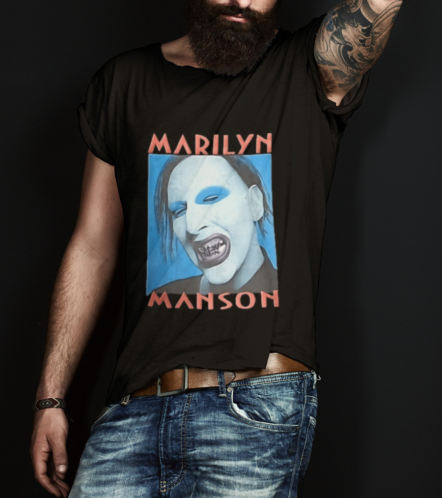 Marilyn Manson Blue Makeup Metallic Teeth Grimace T-Shirt