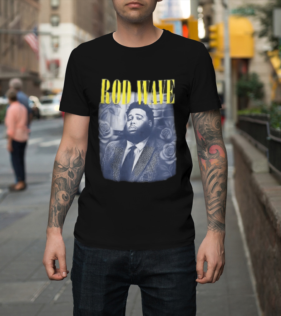 Rod Wave Yellow Bootleg Grayscale Suit Tie Roses Brick Wall T-Shirt