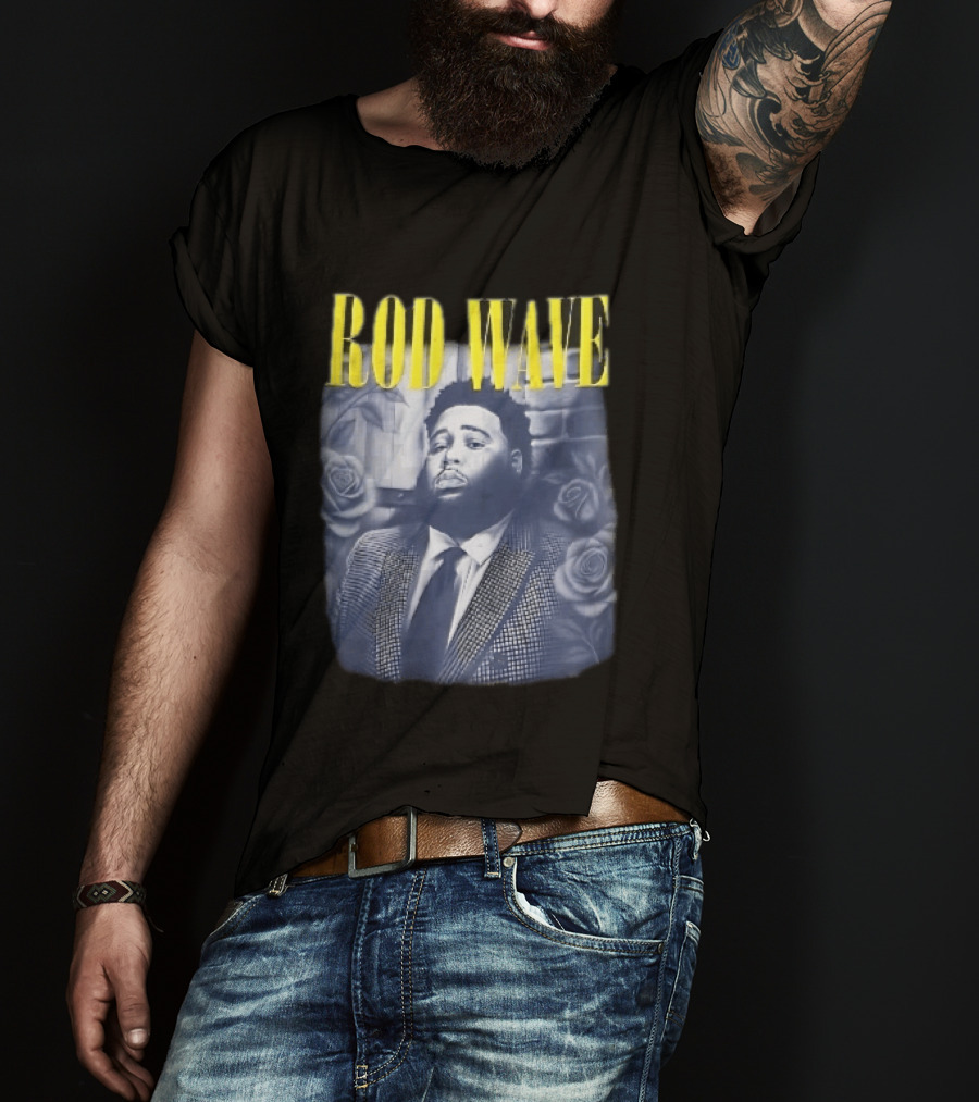 Rod Wave Yellow Bootleg Grayscale Suit Tie Roses Brick Wall T-Shirt