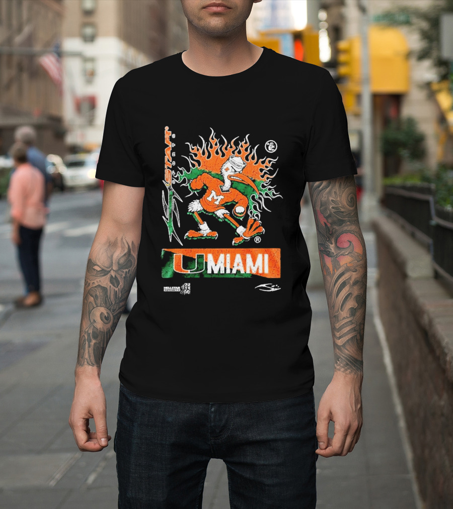 Miami Hurricanes Football U Miami X Hellstar Sports Flame Duck T-Shirt