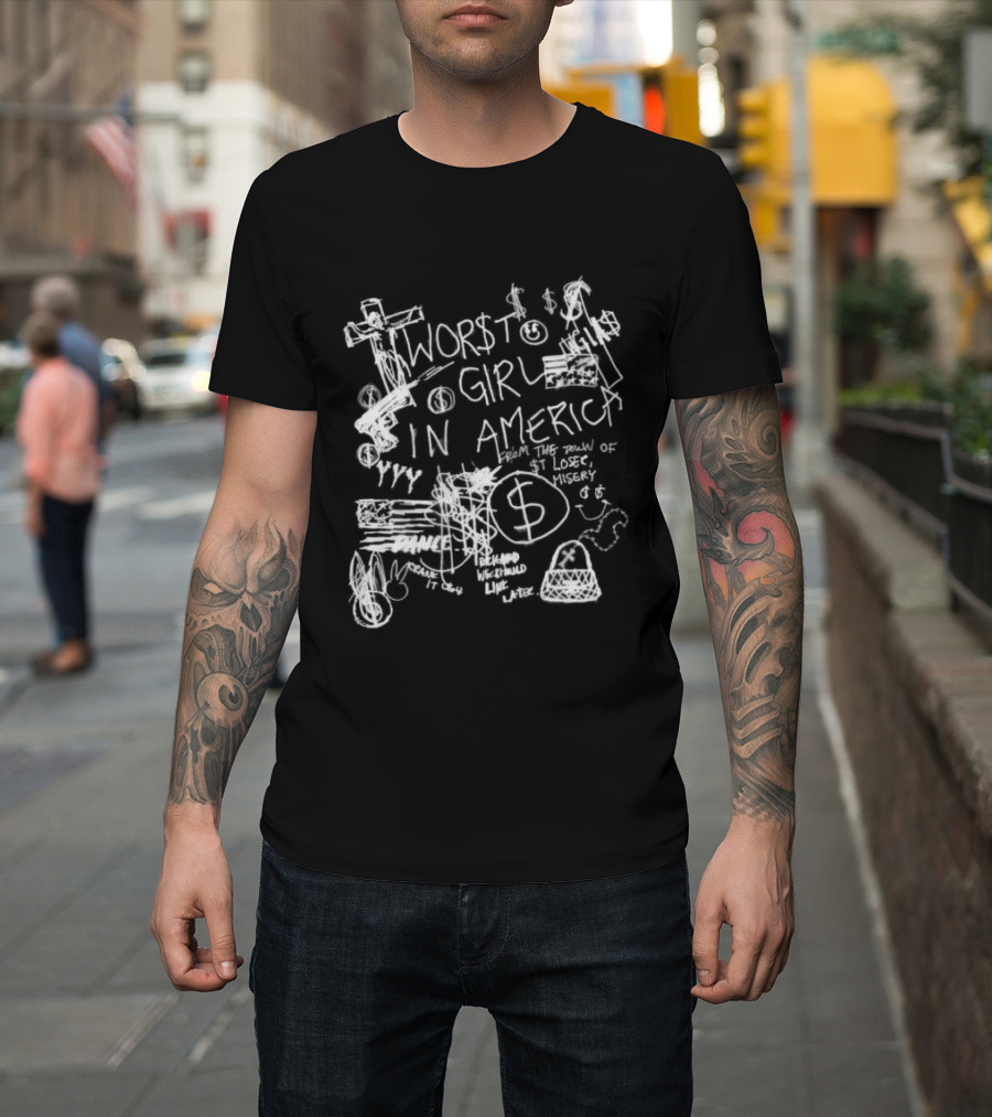 Slayyyter Store Sharpie Black Worst Girl In America Dollar Sign T-Shirt