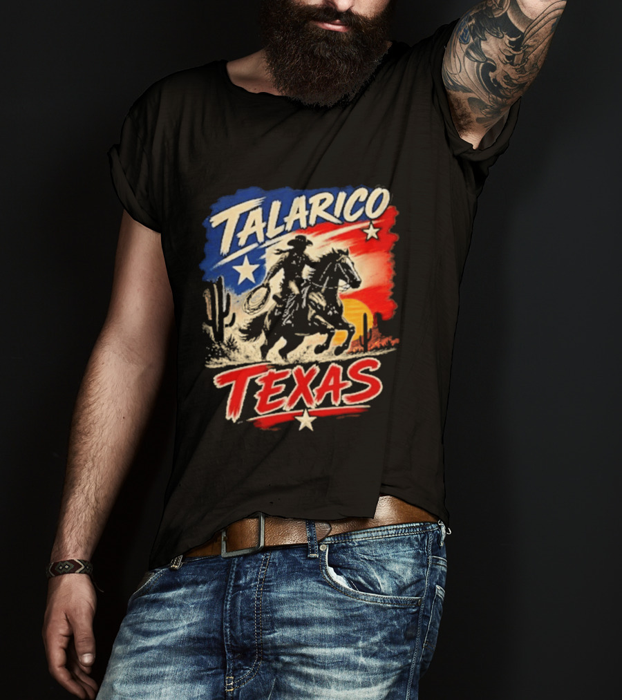 Talarico Texas Cowboy Riding Silhouette With Lone Star And Cactus T-Shirt