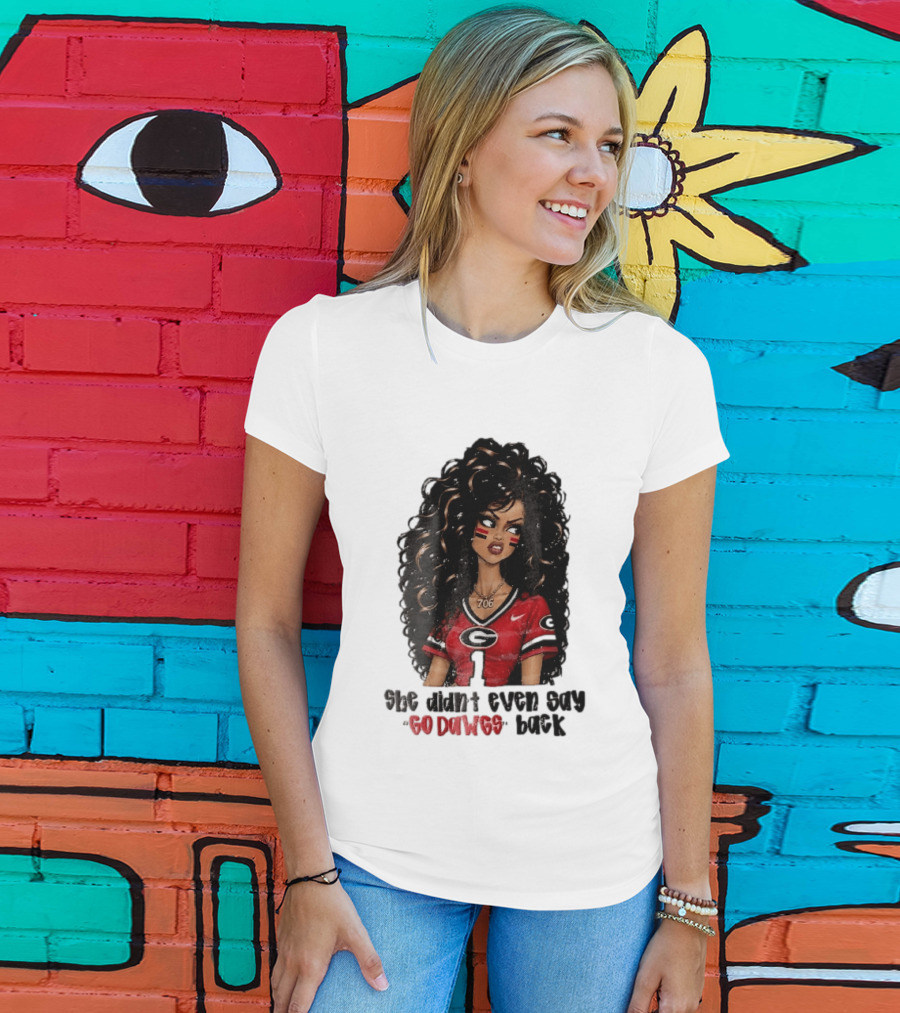 Georgia Bulldogs She Didn't Even Say Go Dawgs Cartoon Woman Curly Hair Red Jersey 706 T-Shirt