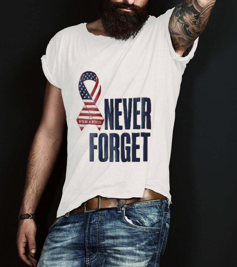 Never Forget 9/11 American Flag Awareness Ribbon T-Shirt