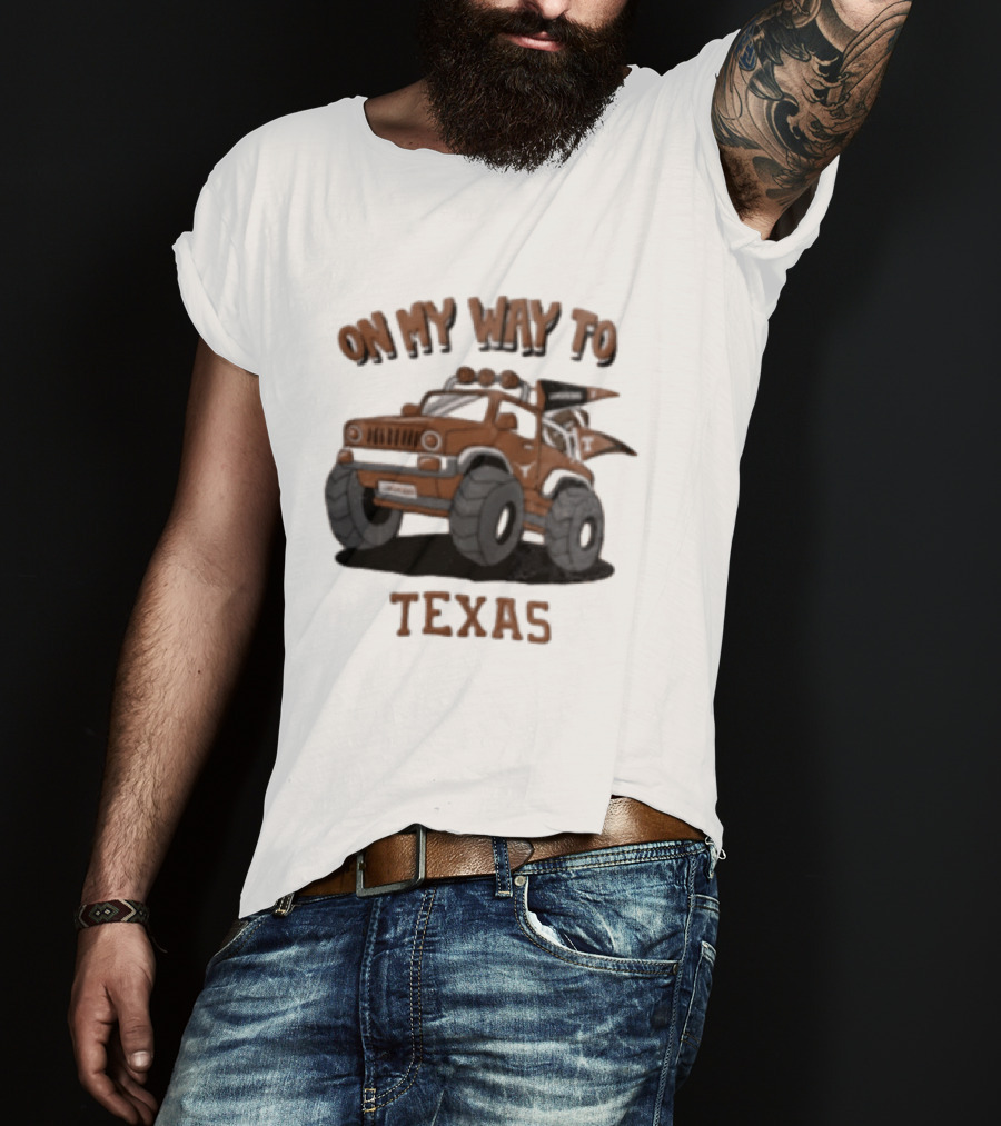 On My Way To Texas Monster Truck Longhorns T-Shirt