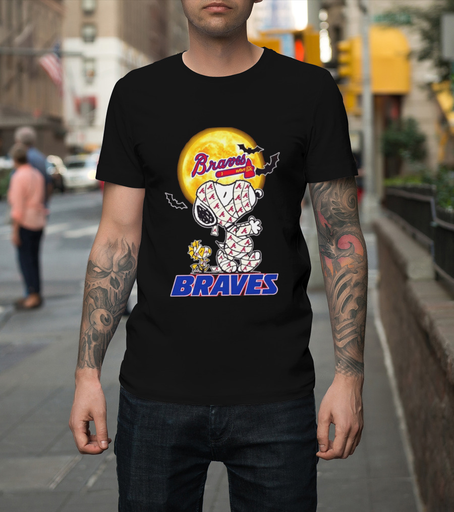 Atlanta Braves Halloween Snoopy Woodstock Mummy Cosplay T-Shirt