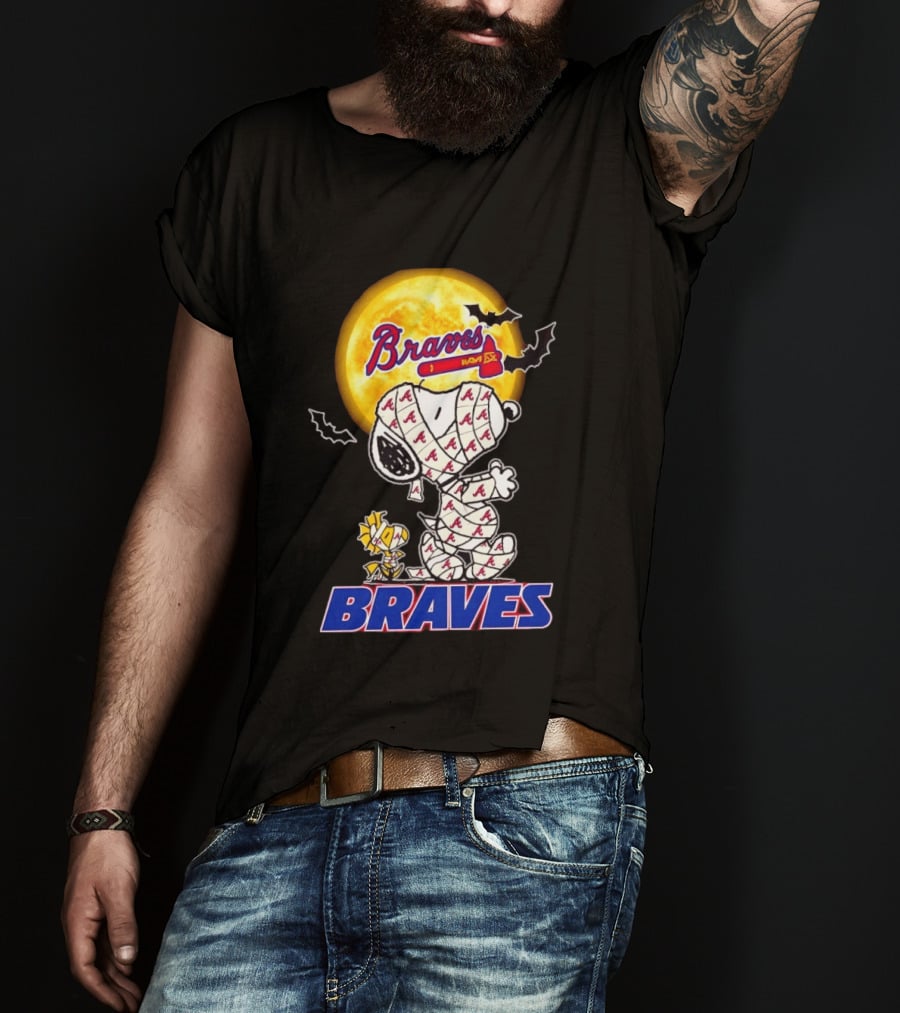 Atlanta Braves Halloween Snoopy Woodstock Mummy Cosplay T-Shirt