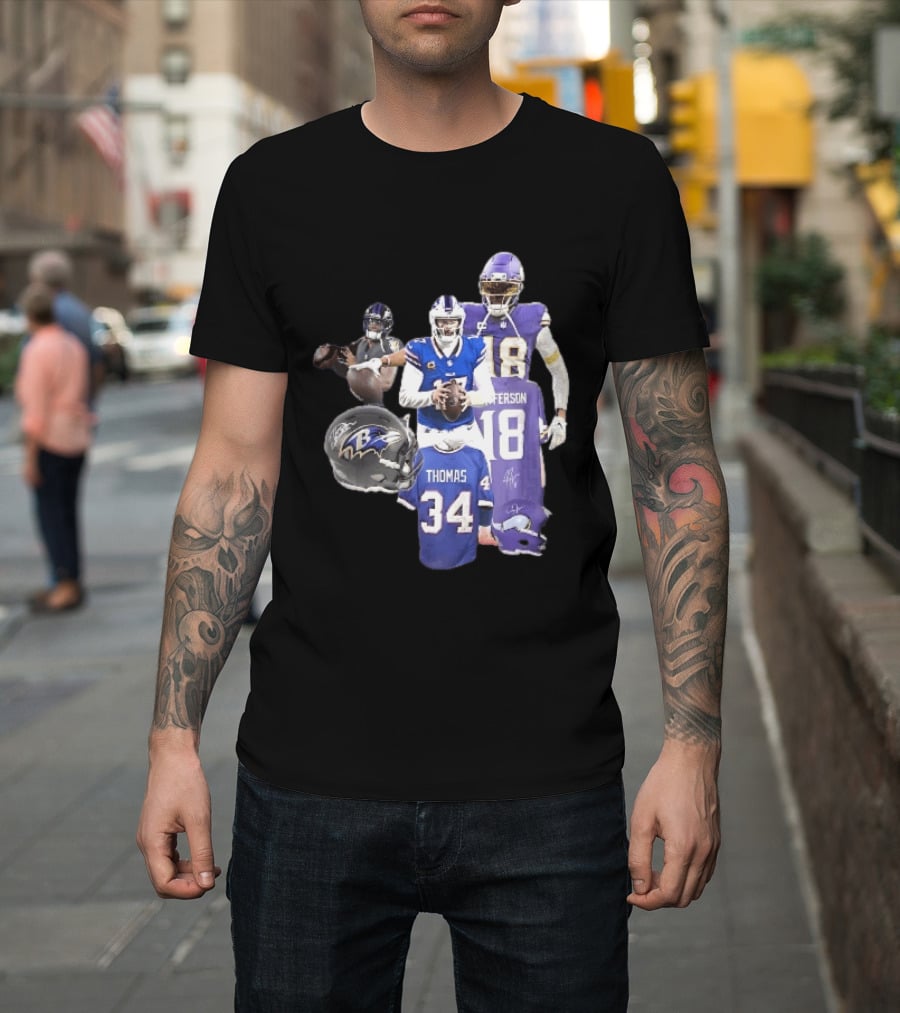 Baltimore Ravens Helmets Buffalo Bills Minnesota Vikings Thomas Jefferson Players Jerseys T-Shirt