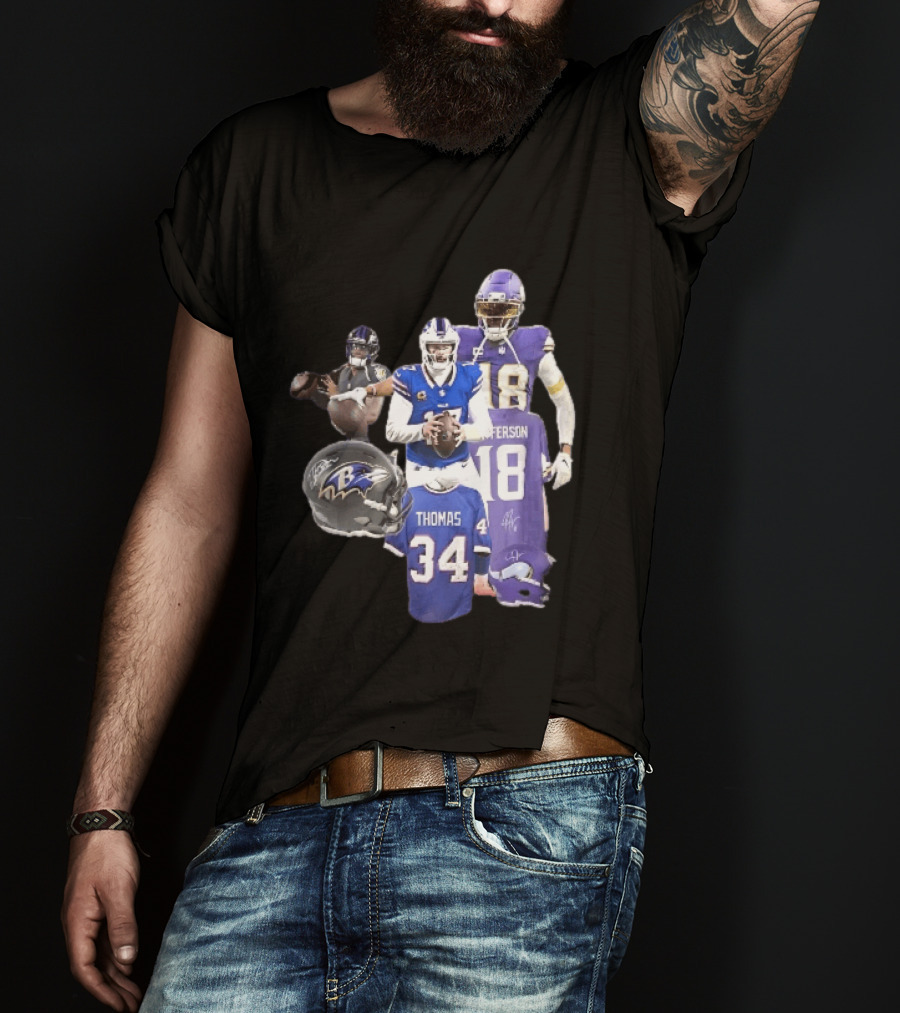 Baltimore Ravens Helmets Buffalo Bills Minnesota Vikings Thomas Jefferson Players Jerseys T-Shirt