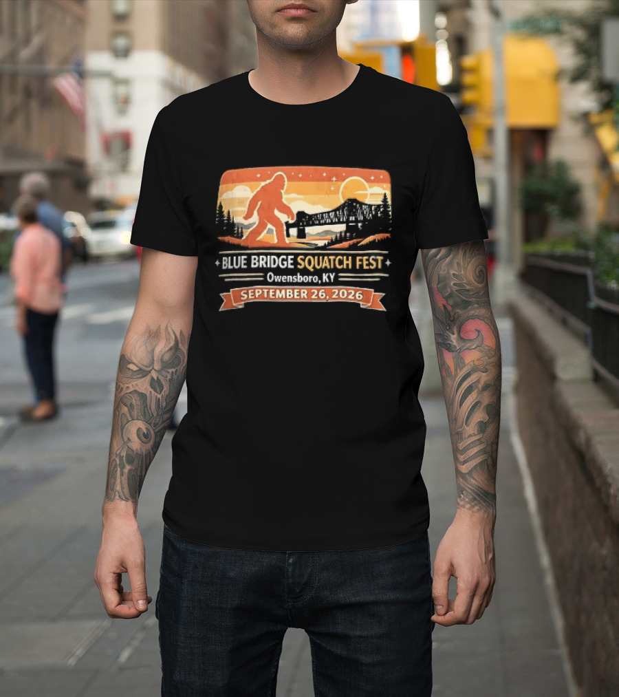 Blue Bridge Squatch Fest Owensboro KY Sasquatch River Sunset September 26 2026 T-Shirt