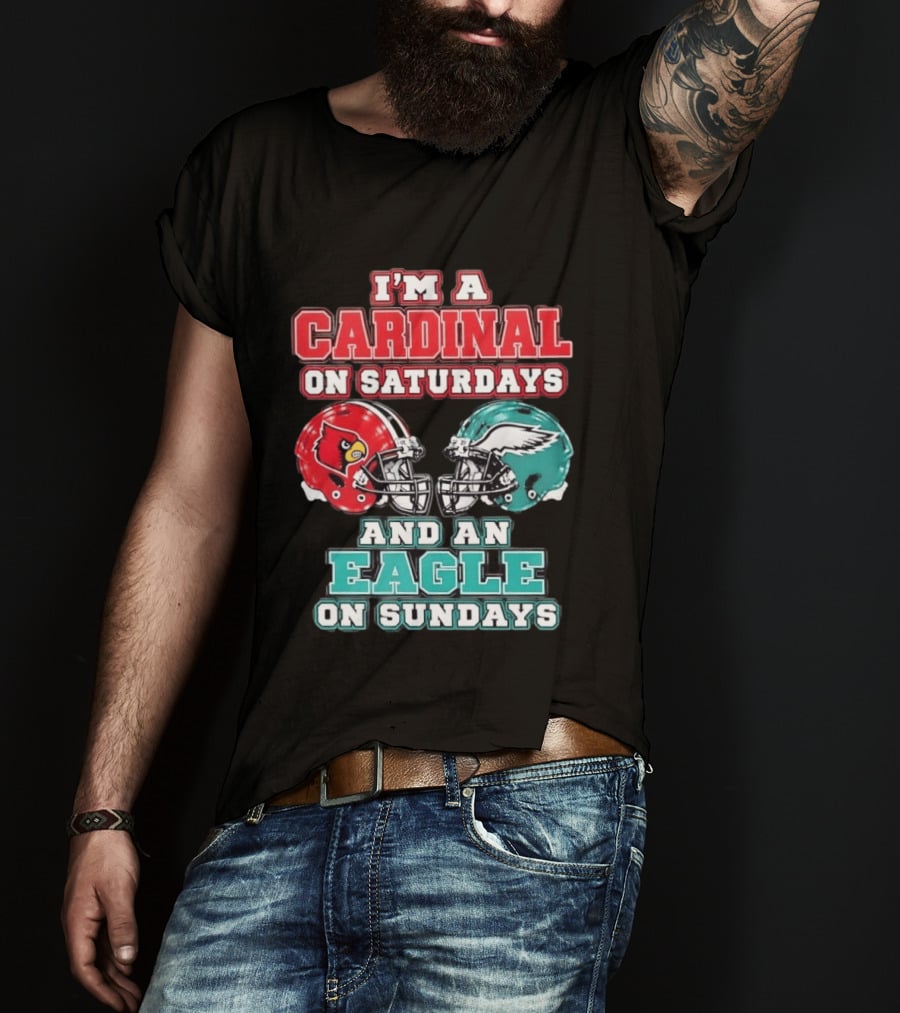 I'm A Cardinal On Saturdays And An Eagle On Sundays Football Helmets T-Shirt
