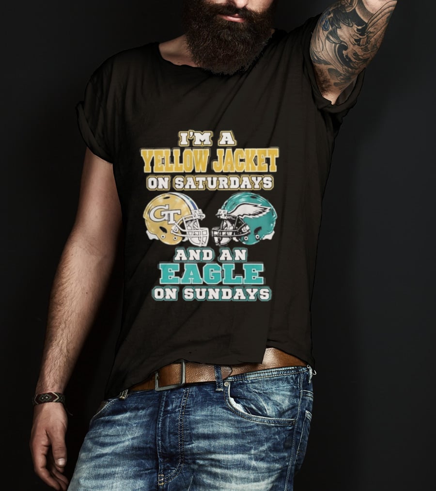I'm A Yellow Jacket On Saturdays And An Eagle On Sundays GT Football Helmets T-Shirt
