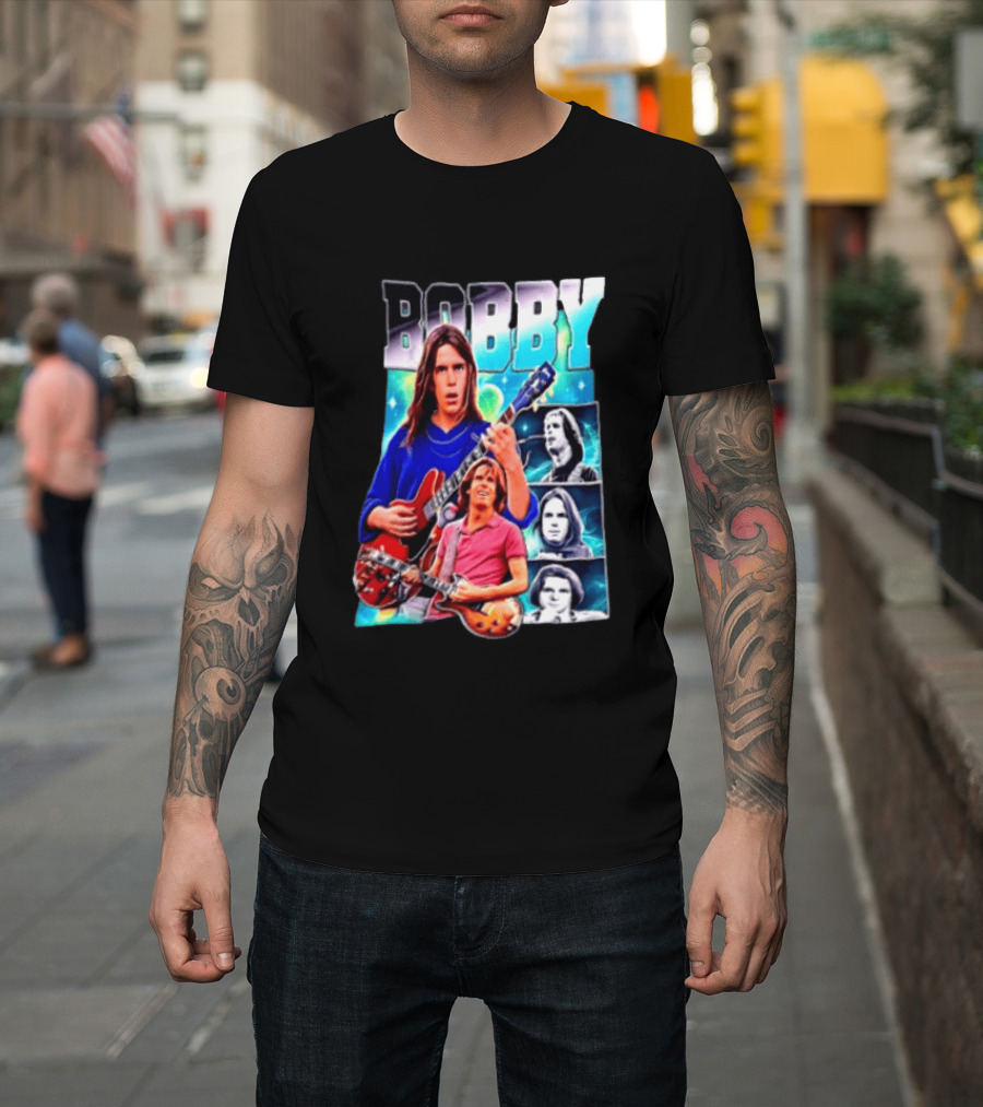 Bobby Guitarist Red Electric Guitar Collage Retro Photos T-Shirt