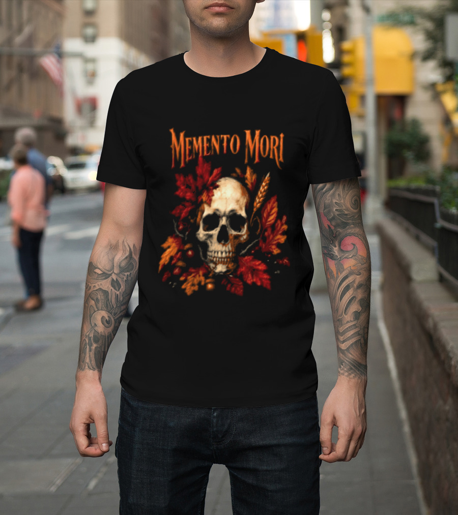 Memento Mori Skull Autumn Leaves T-Shirt