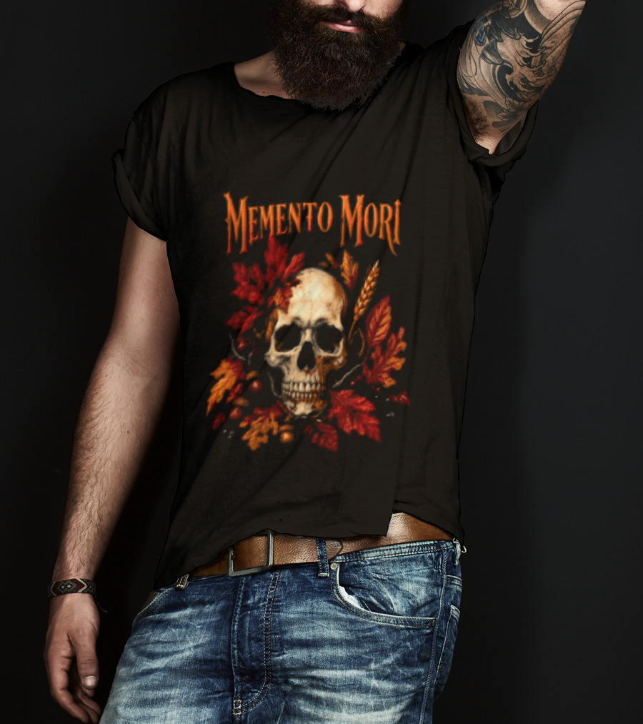Memento Mori Skull Autumn Leaves T-Shirt