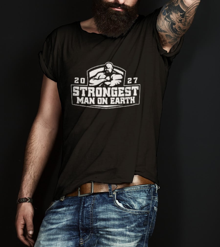 Strongest Man On Earth 2027 Bodybuilder Arms Crossed Shield T-Shirt