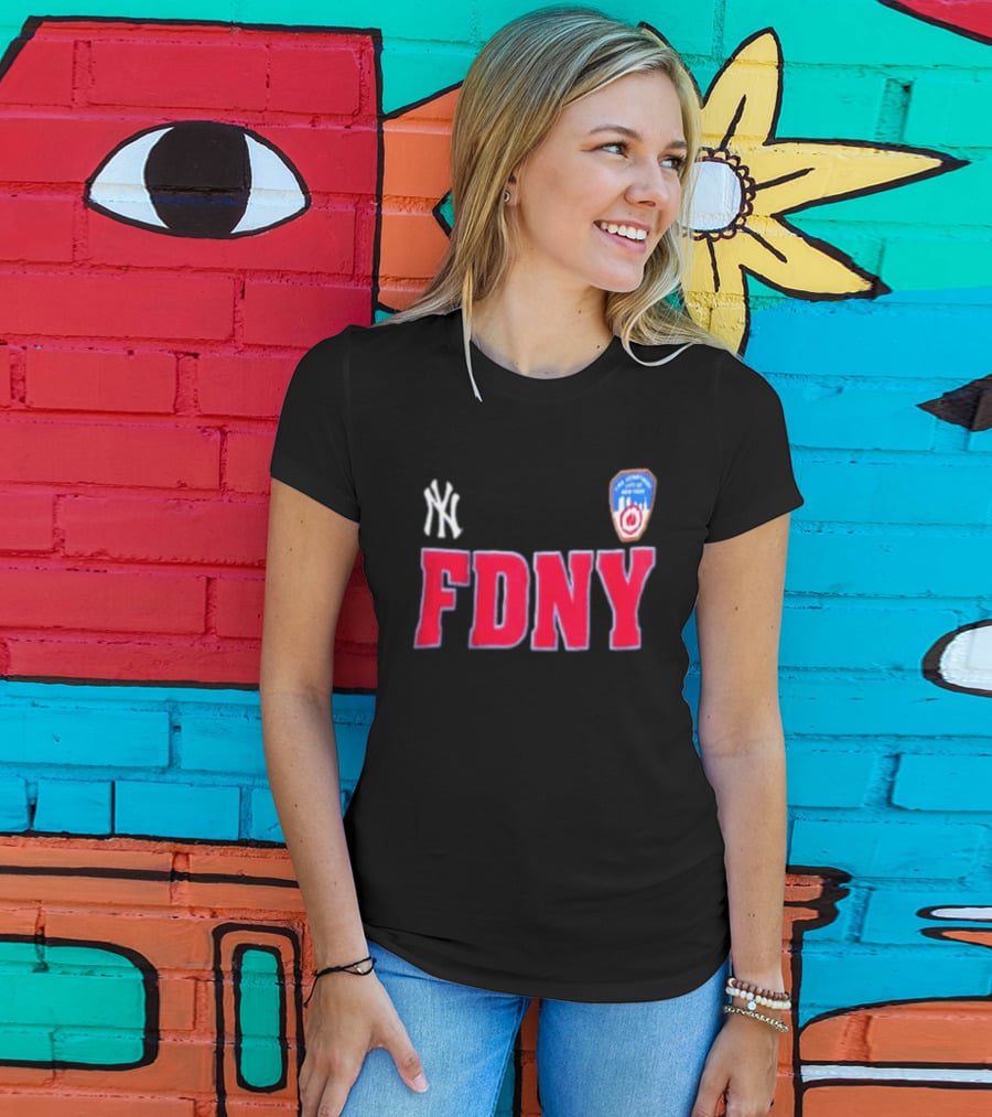 New York Yankees FDNY Collaboration With FDNY Patch And Yankees T-Shirt