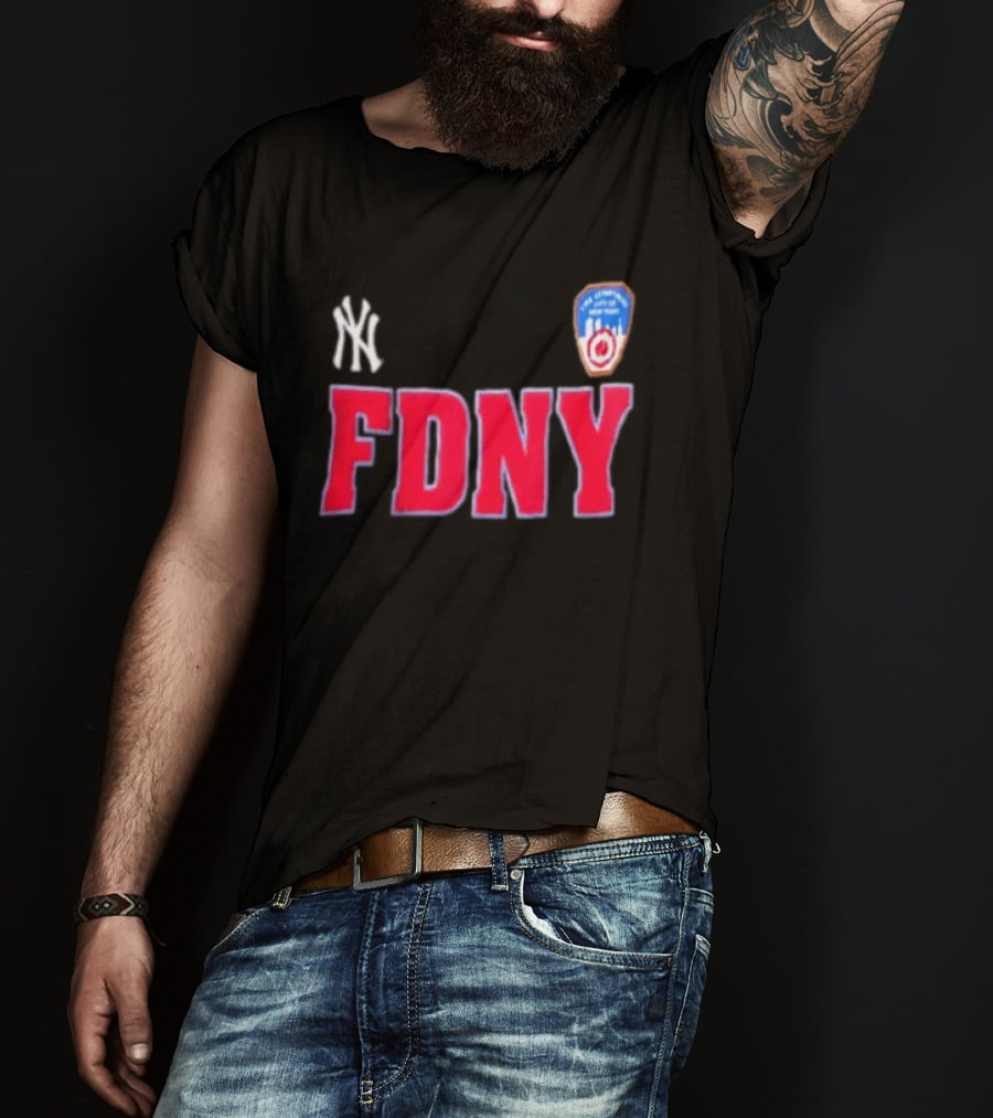 New York Yankees FDNY Collaboration With FDNY Patch And Yankees T-Shirt