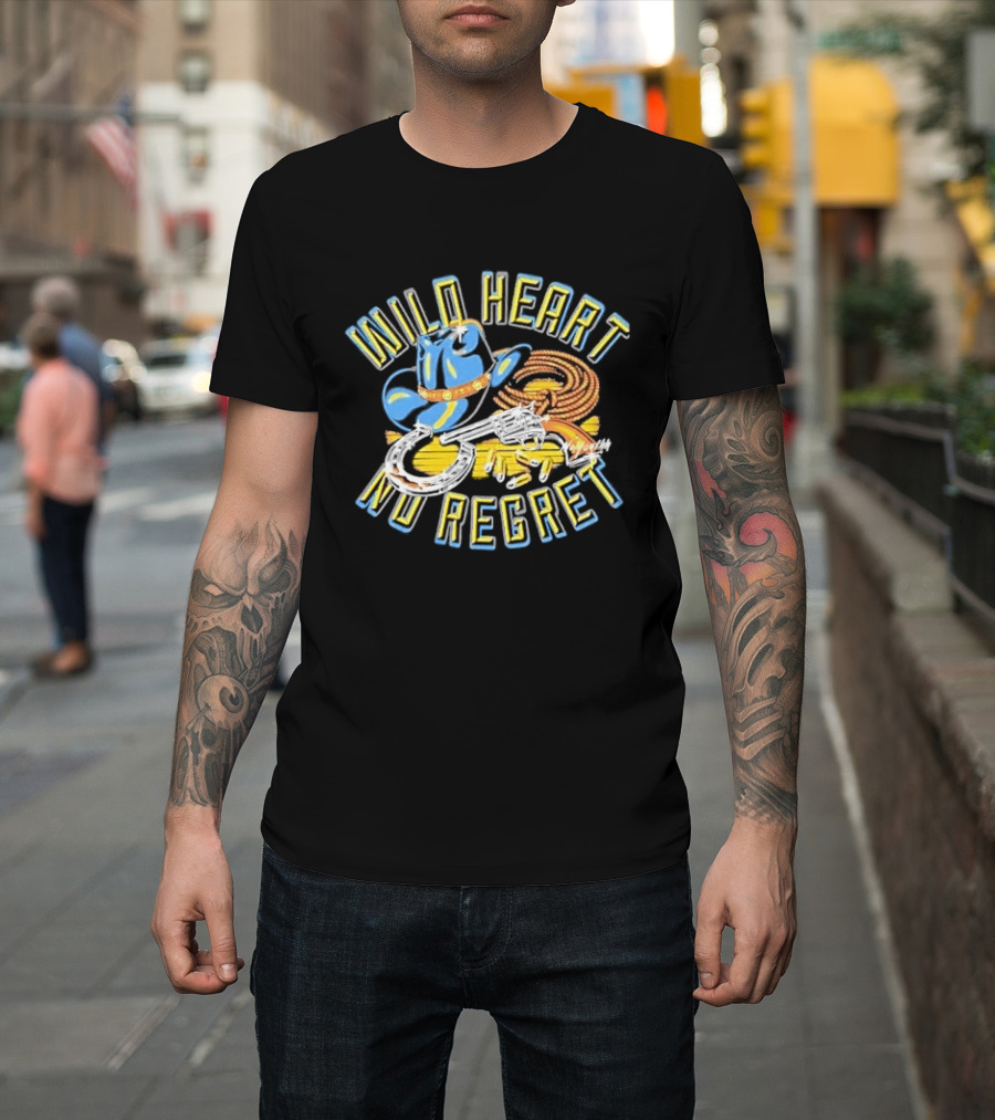 Wild Heart No Regret Cowboy Hat Revolver Horseshoe Rope T-Shirt