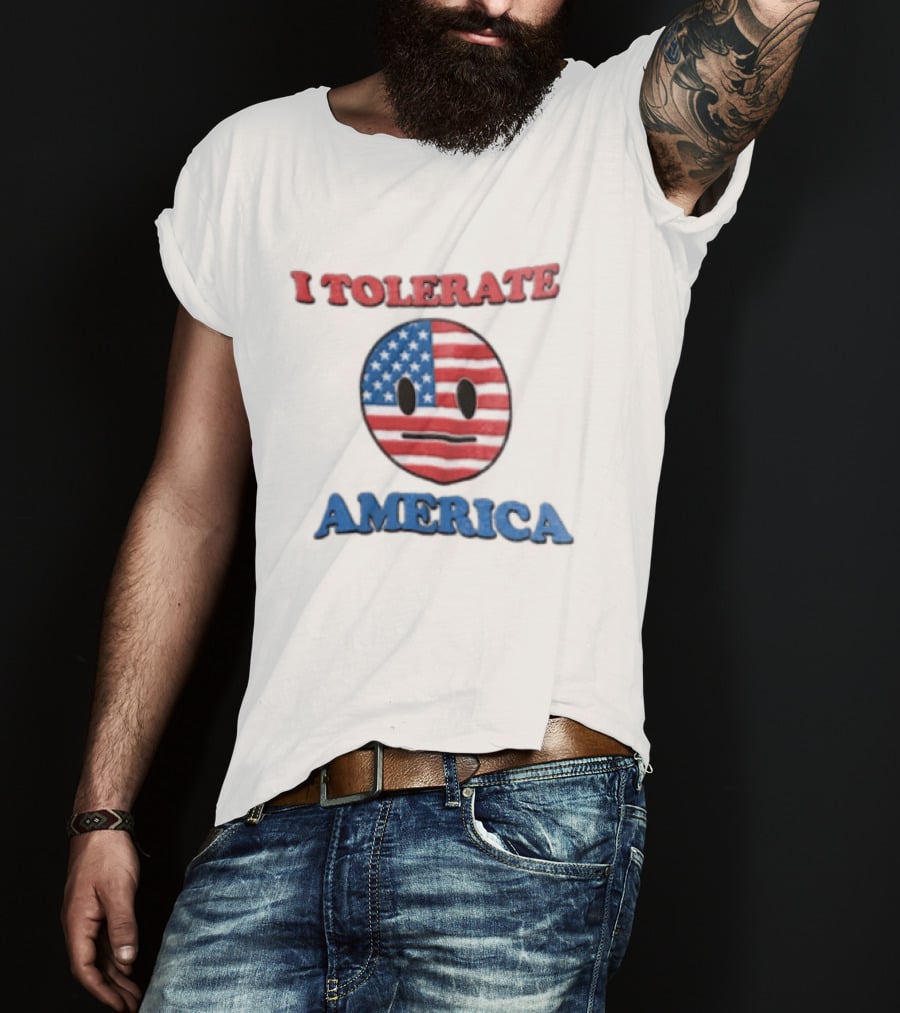 I Tolerate America USA Flag Emoji Face T-Shirt