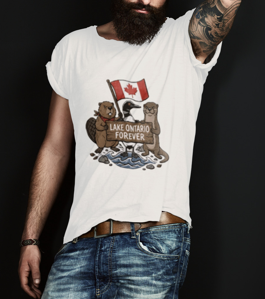 Lake Ontario Forever Canadian Flag Beaver Goose Otter T-Shirt