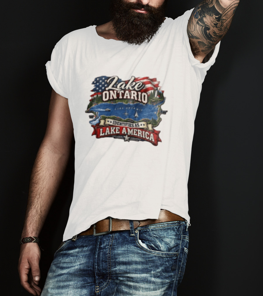 Lake Ontario Identifies As Lake America Map With Patriotic Flag And Nautical T-Shirt