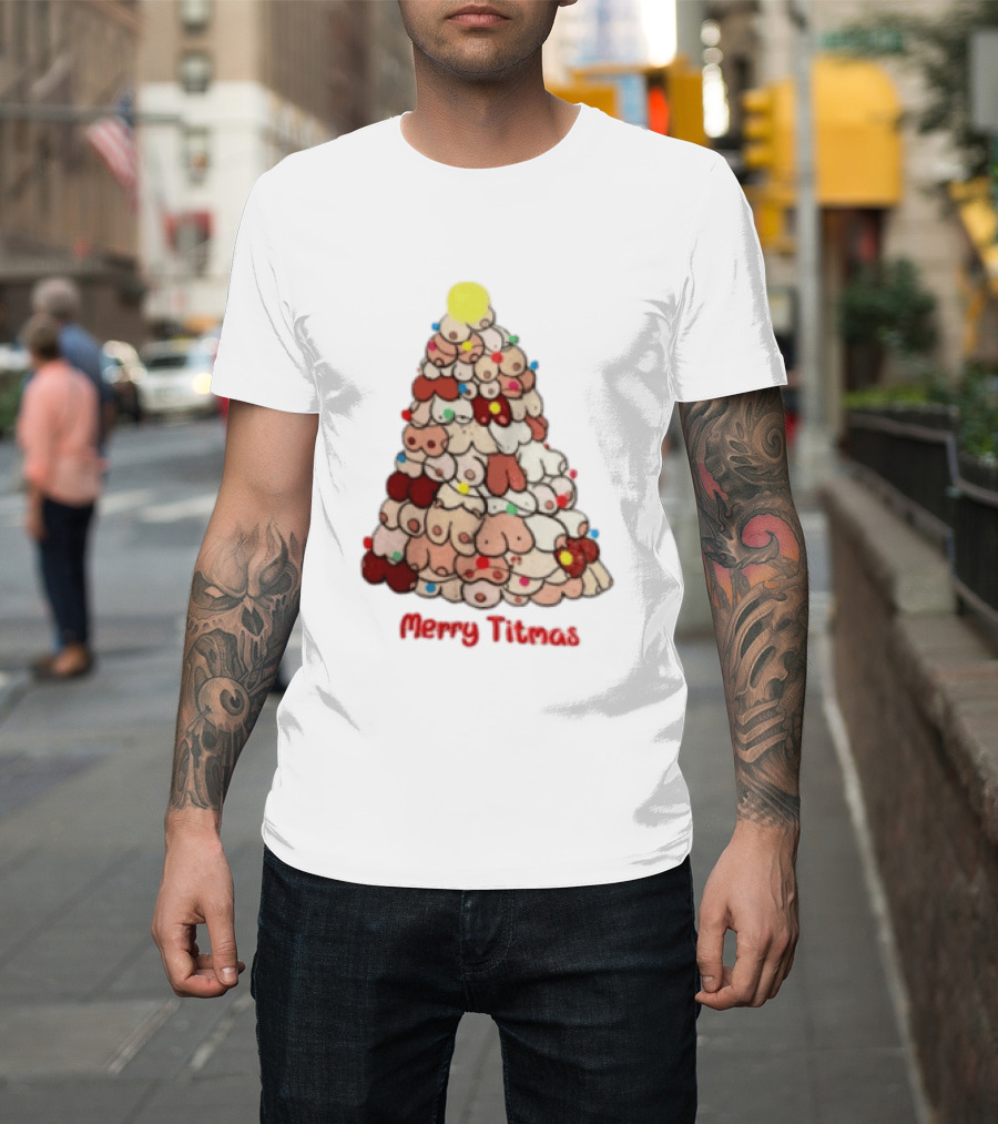 Merry Titmas Christmas Tree Humor Boob Ornaments T-Shirt