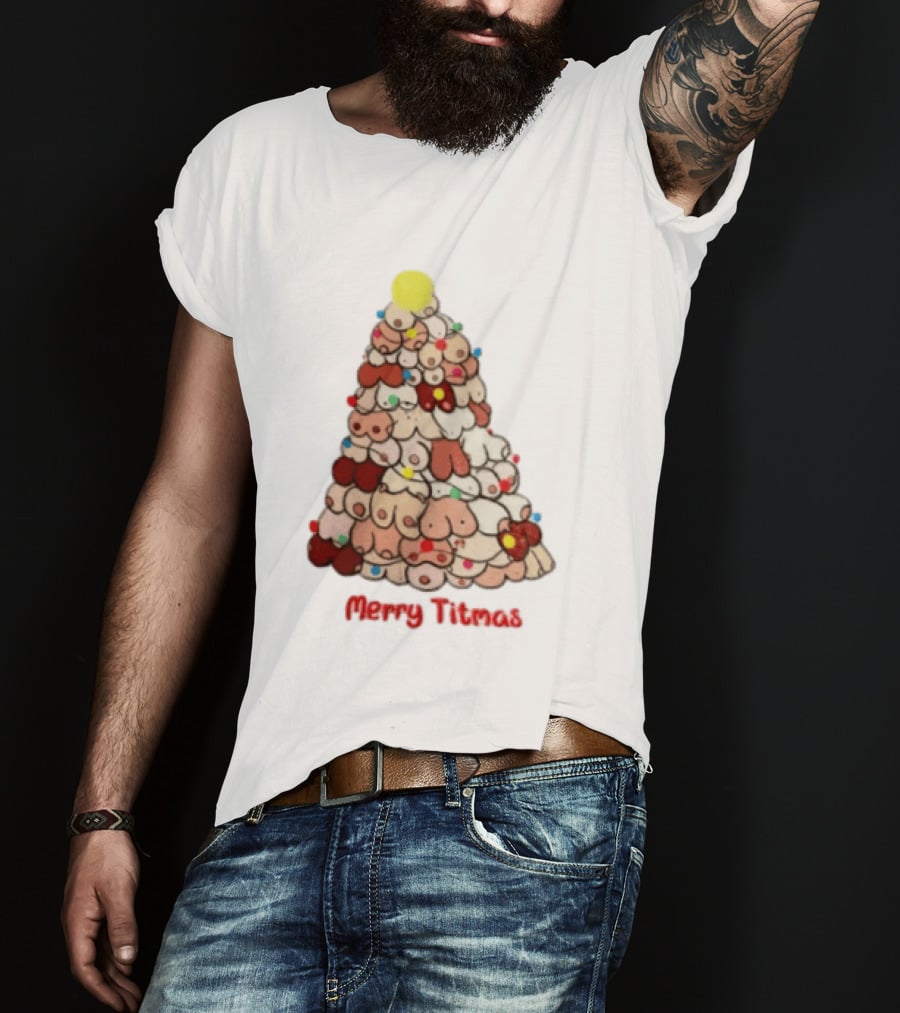 Merry Titmas Christmas Tree Humor Boob Ornaments T-Shirt