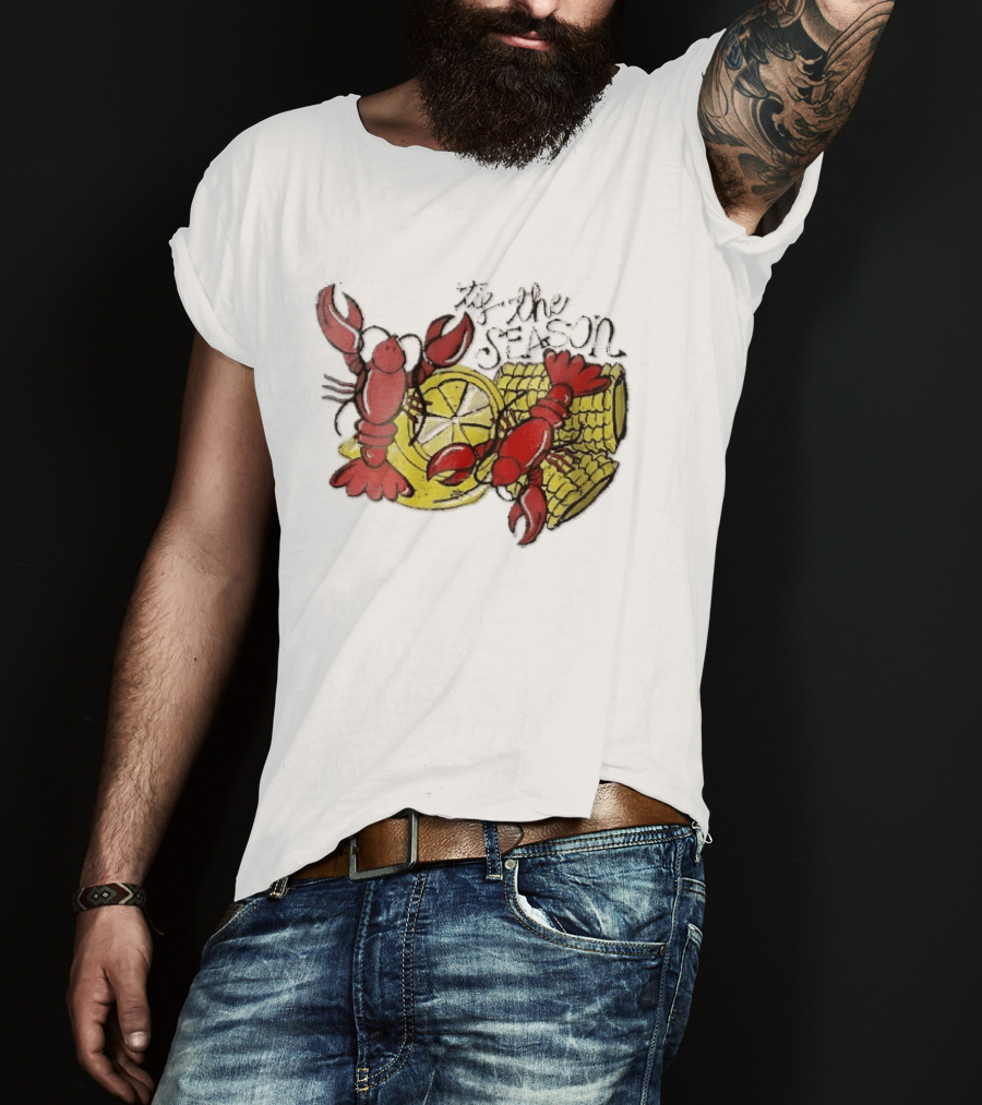 Tis The Season Distressed Cartoon Crawfish Lemon Corn Cob Fun T-Shirt