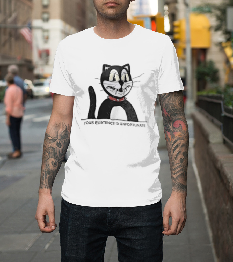 Your Existence Is Unfortunate Cat With Dark Whiskers And Red Collar T-Shirt