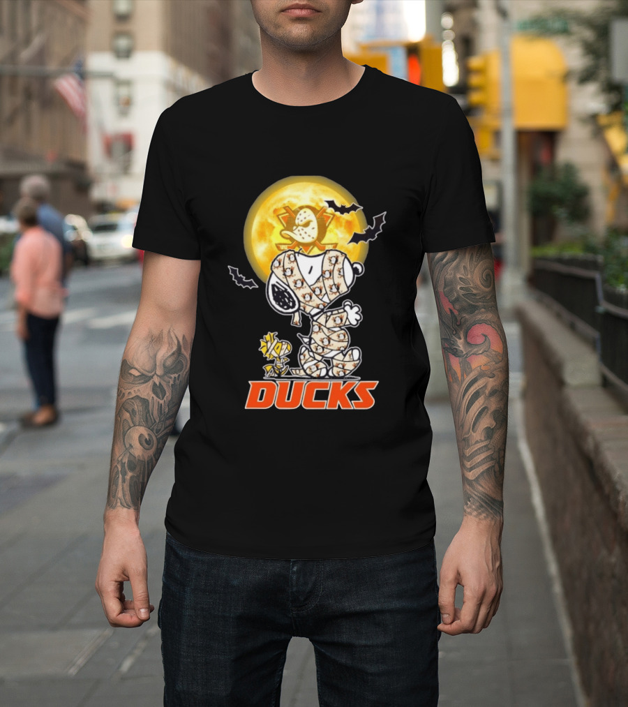 Anaheim Ducks X Snoopy And Woodstock Cosplay Mummy Halloween T-Shirt