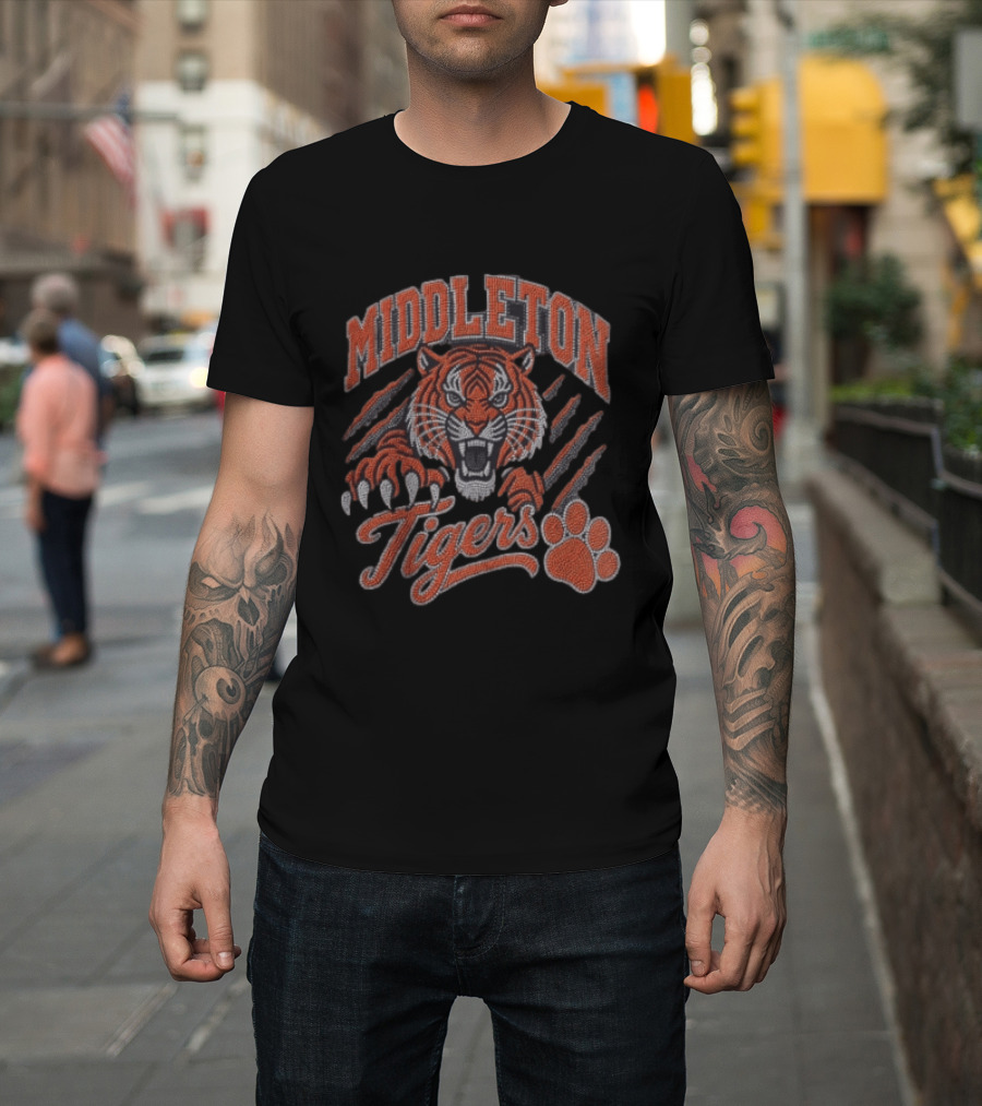 Middleton Tigers Fierce Tiger Head With Claw Marks And Paw Print T-Shirt