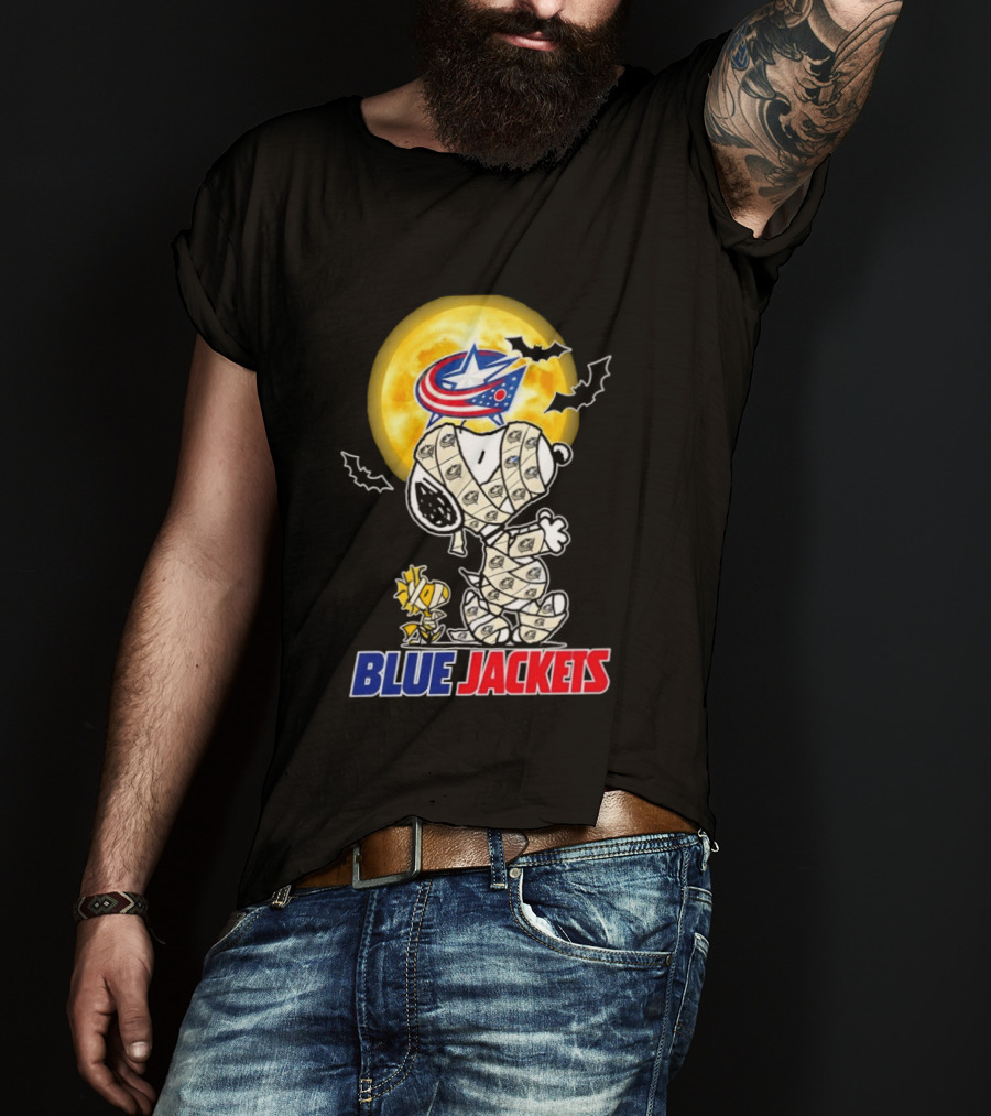 Columbus Blue Jackets Snoopy Woodstock Mummy Halloween Moon T-Shirt