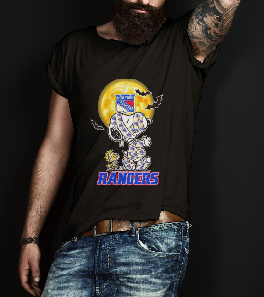 New York Rangers Snoopy Woodstock Cosplay Mummy Halloween Moon Bats T-Shirt