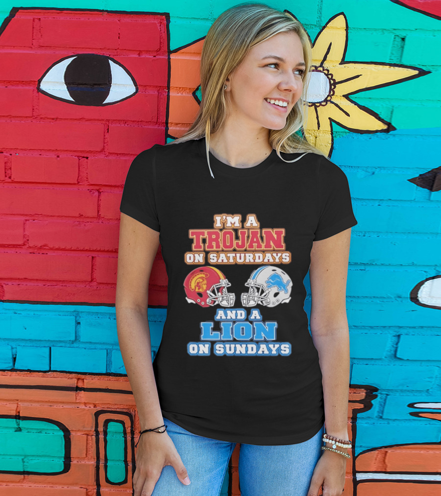 USC Trojan On Saturdays And Detroit Lion On Sundays Football Fan Gear T-Shirt