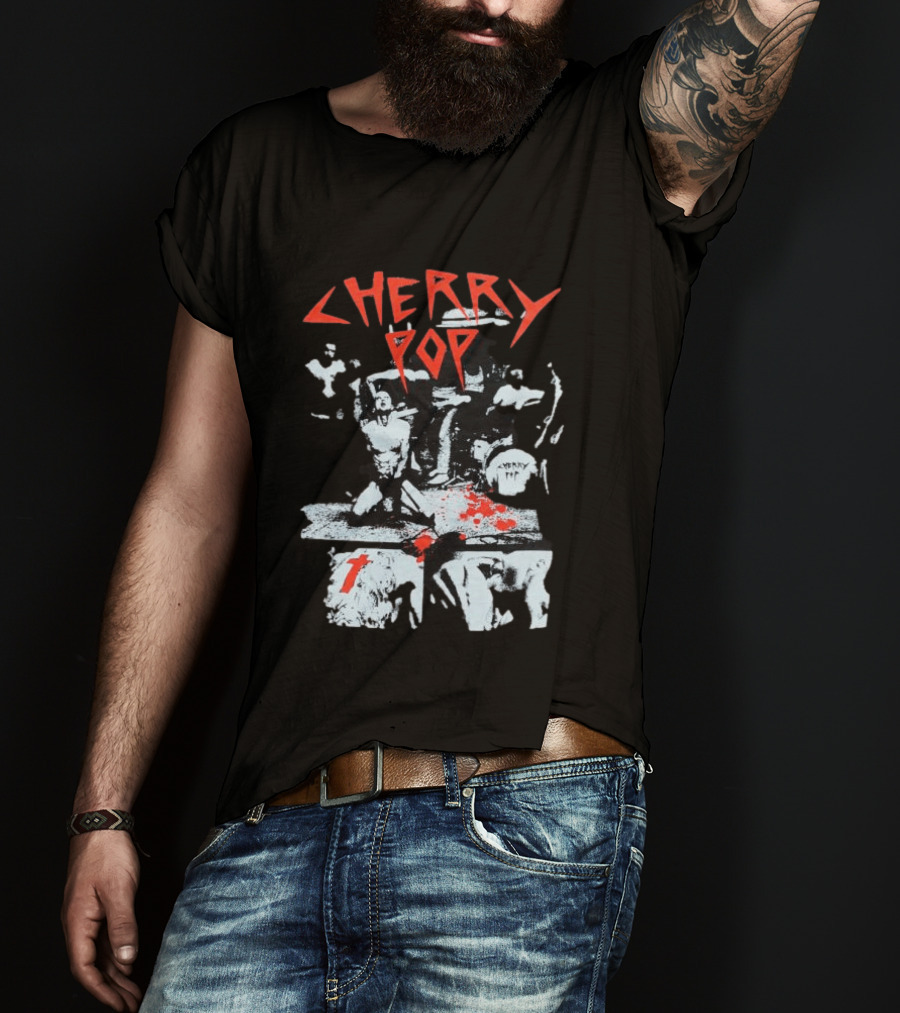 Iamjmsn Store Cherry Pop Black Vintage Rock Aesthetic T-Shirt