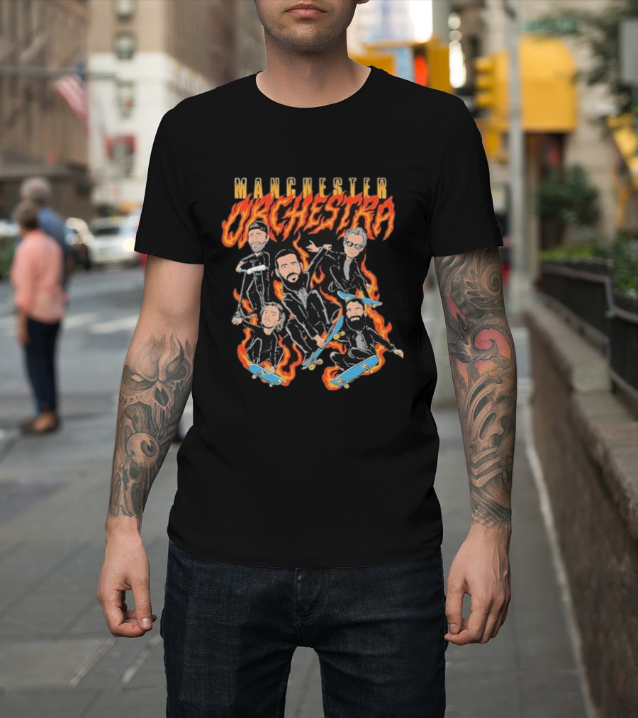 Manchester Orchestra Cartoon Band Skateboarding Fire T-Shirt